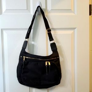 Black Nylon Crossbody/Shoulder Bag with Gold Accents
